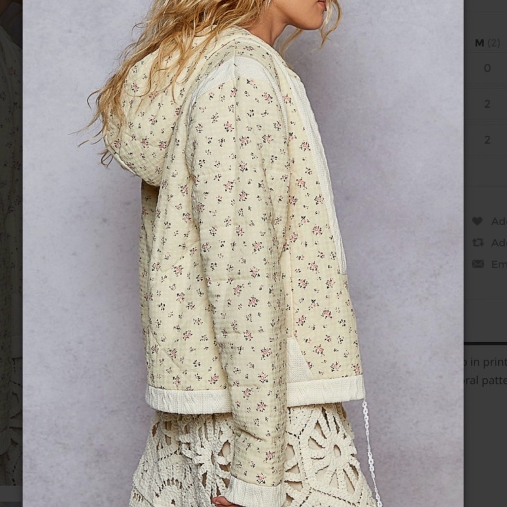 POL FLORAL PATTERN QUILTED DETAILED JACKET WITH HOODIE SIZES SMALL NWT - Picture 5 of 8